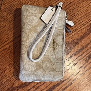 Coach Beige Signature Wristlet
